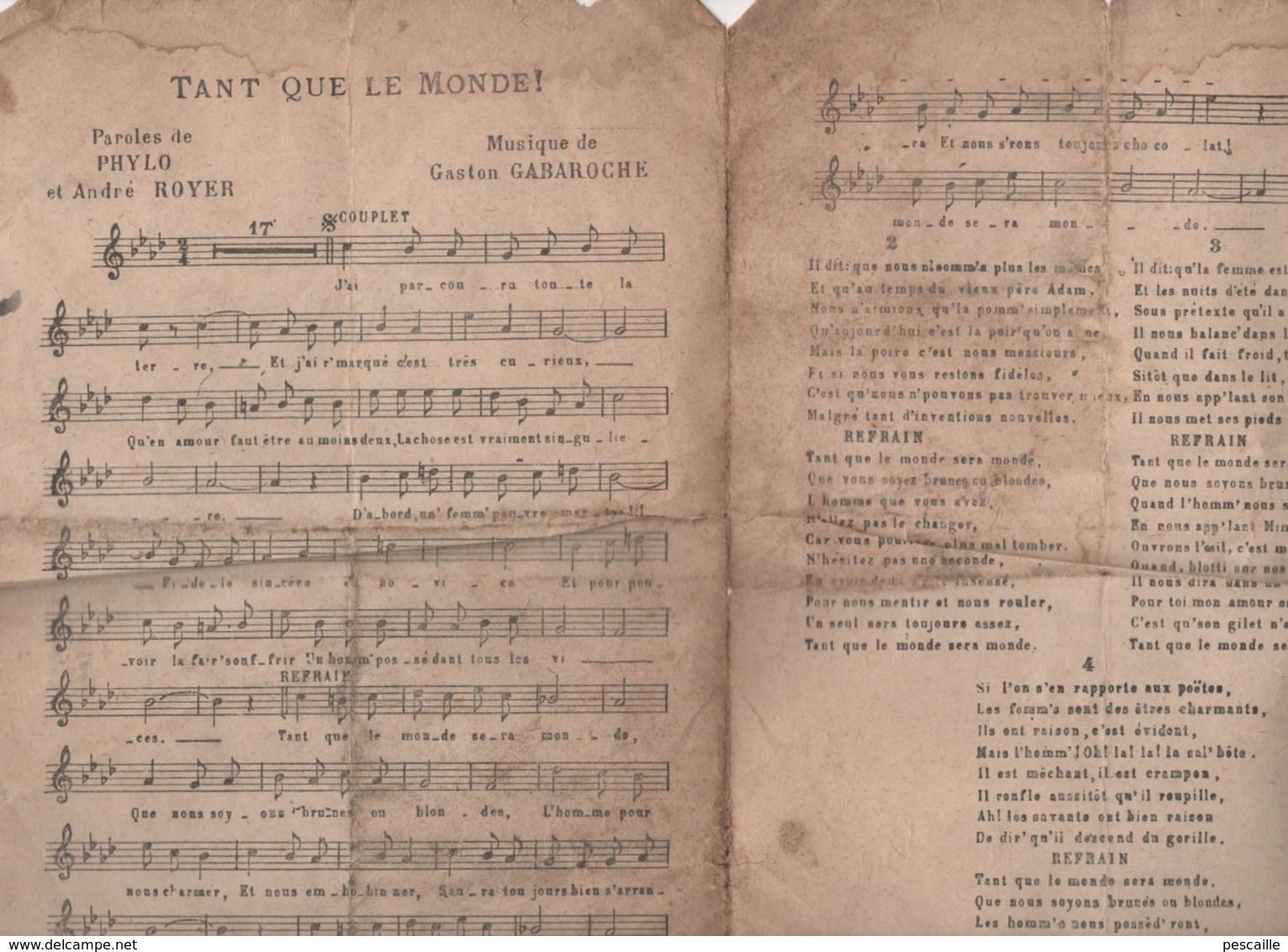 TANT QUE LE MONDE - YVONNE SERARD - MUSIQUE GASTON GABAROCHE PAROLES PHYLO & ANDRE ROYER - CACHET REPERTOIRE BERTHIN - Partitions Musicales Anciennes