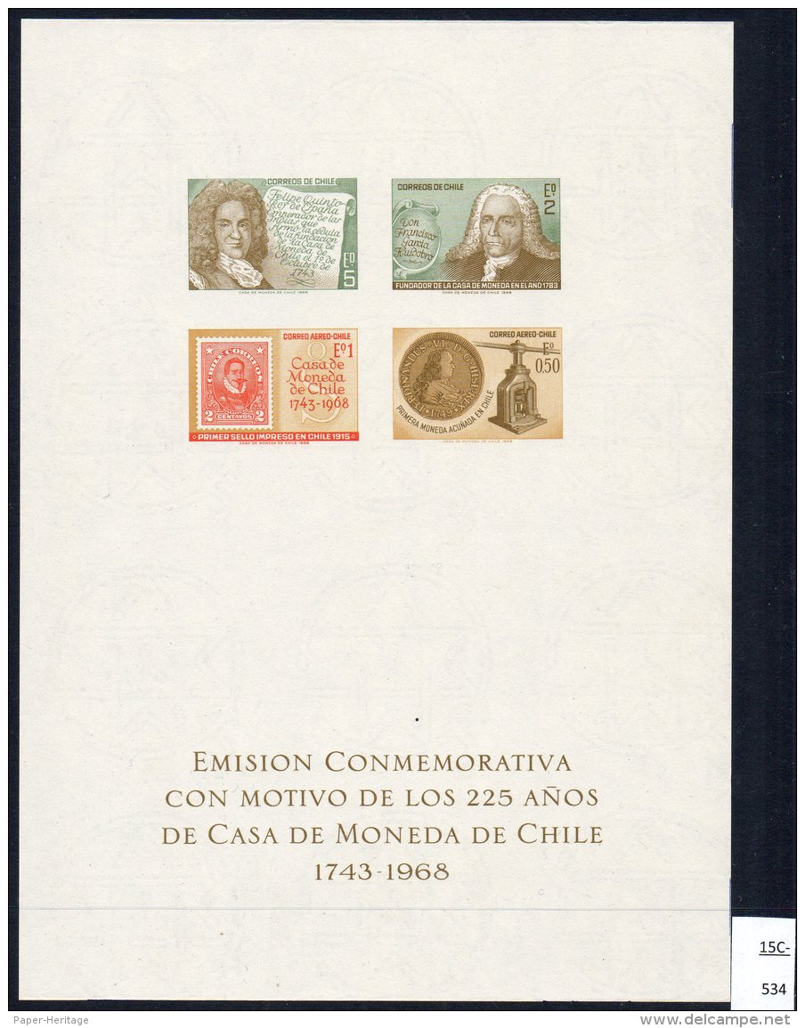 Chile 1973 Casa De Moneda Special Sheet :. Coin Press Stamp-on-stamp Etc. - Chile