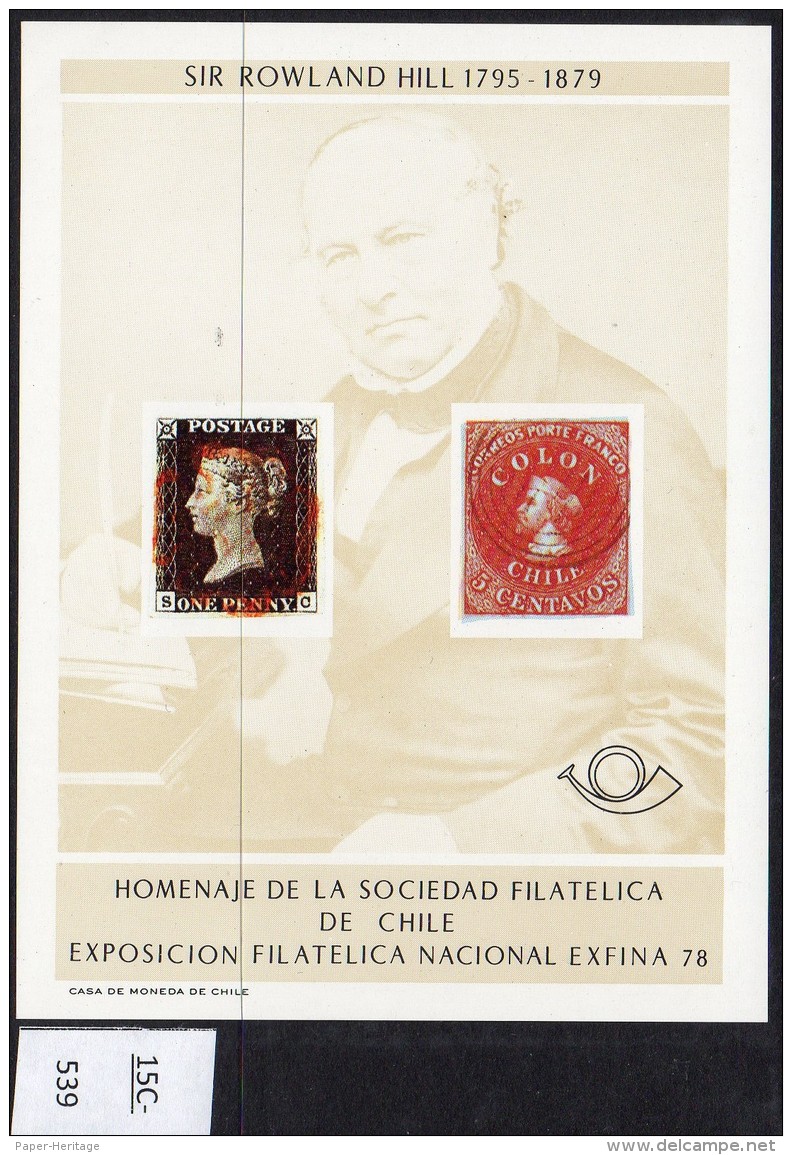 Chile 1978 Rowland Hill &amp; Colon Columbus And Penny Black Stamp-on-stamp Special Sheet. - Chile