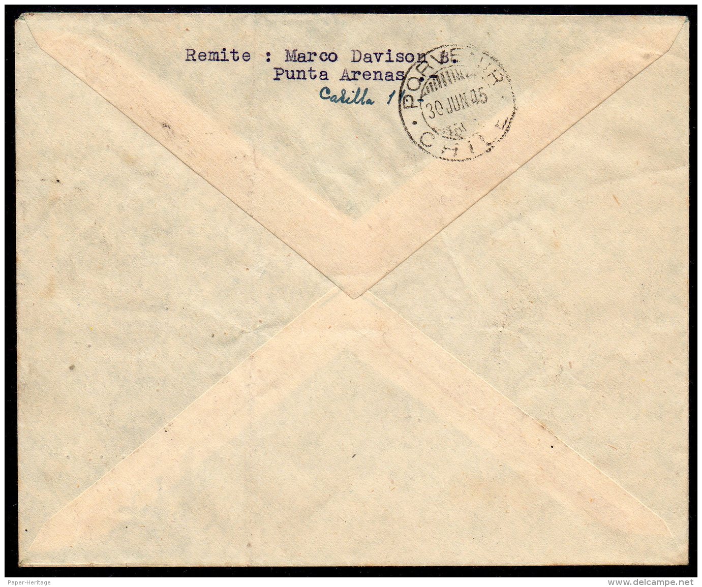 Chile Airmail Cover : 1945 First Flight Tierra Del Fuego Magellanes Cancel : LAN Electra Aircraft - Chile