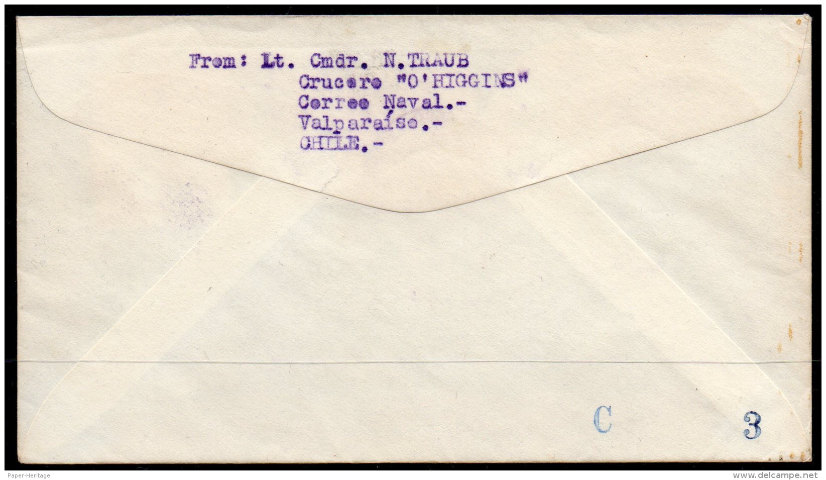 Chile Navy Warship Cover : 1956 Armada De Chile Cruccero Cruiser O&rsquo;Higgins To Seattle : Special Handstamp - Chile