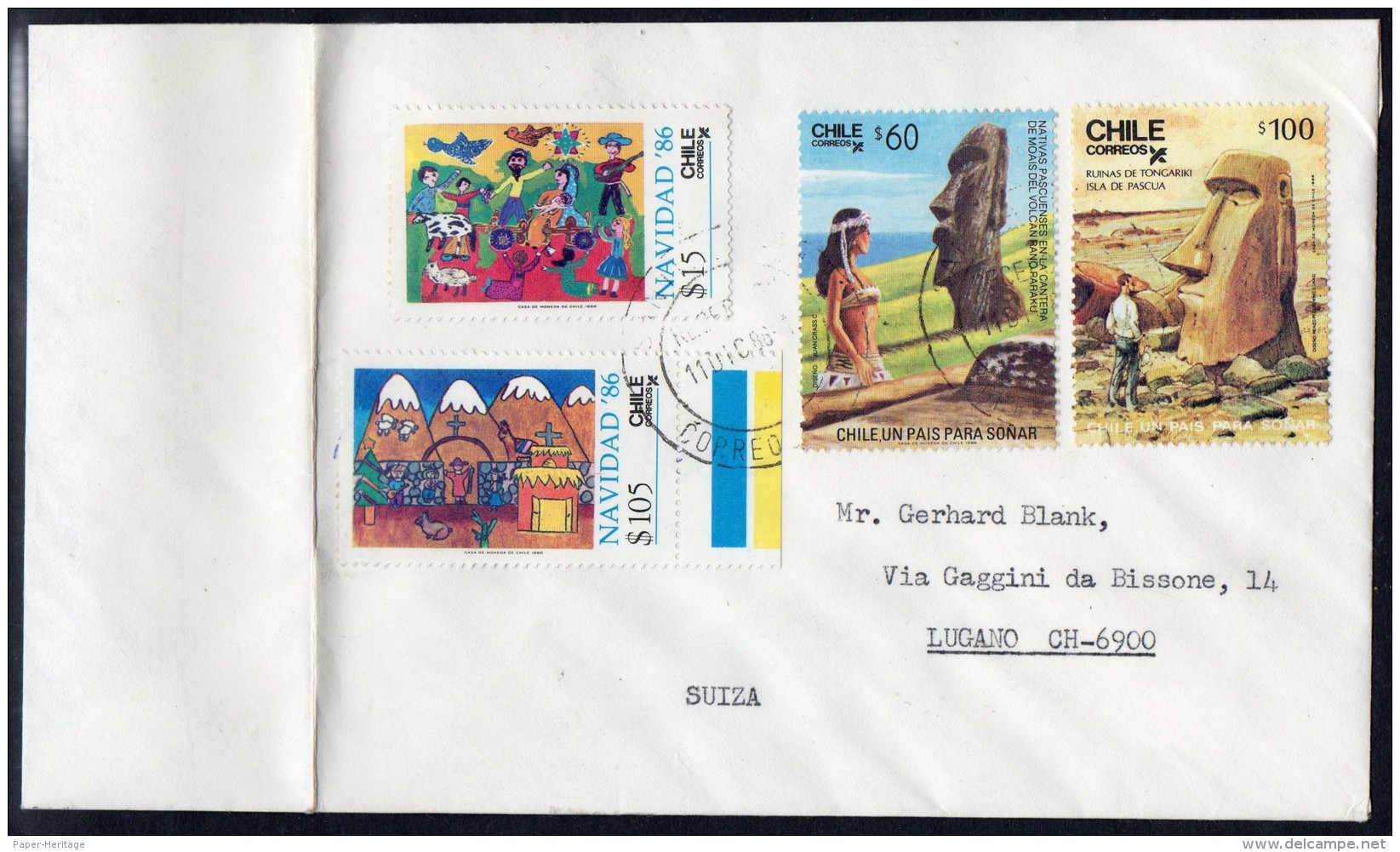 Chile 1940 Isla De Pascua Easter Island 1986 Set/2 And Christmas Navidad (2) On Cover &ndash; See Text - Chile