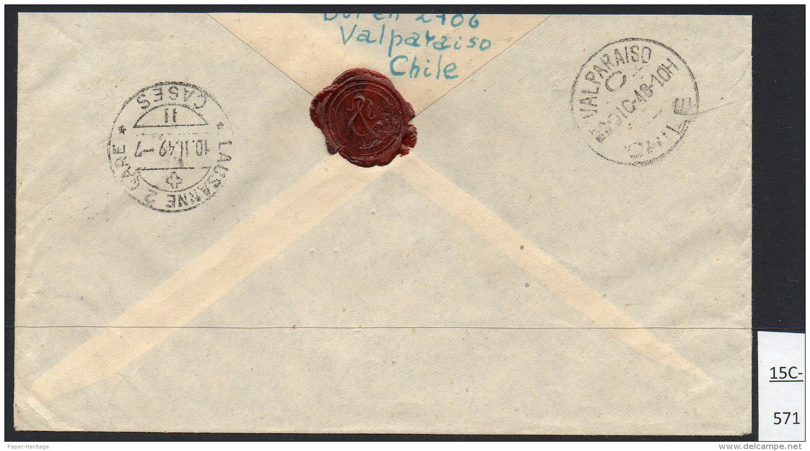 Chile 1949 Registered Letter Cover Valparaiso &ndash; Lausanne Switzerland With 1948 Claude Gay SG 382e Flower - Chile