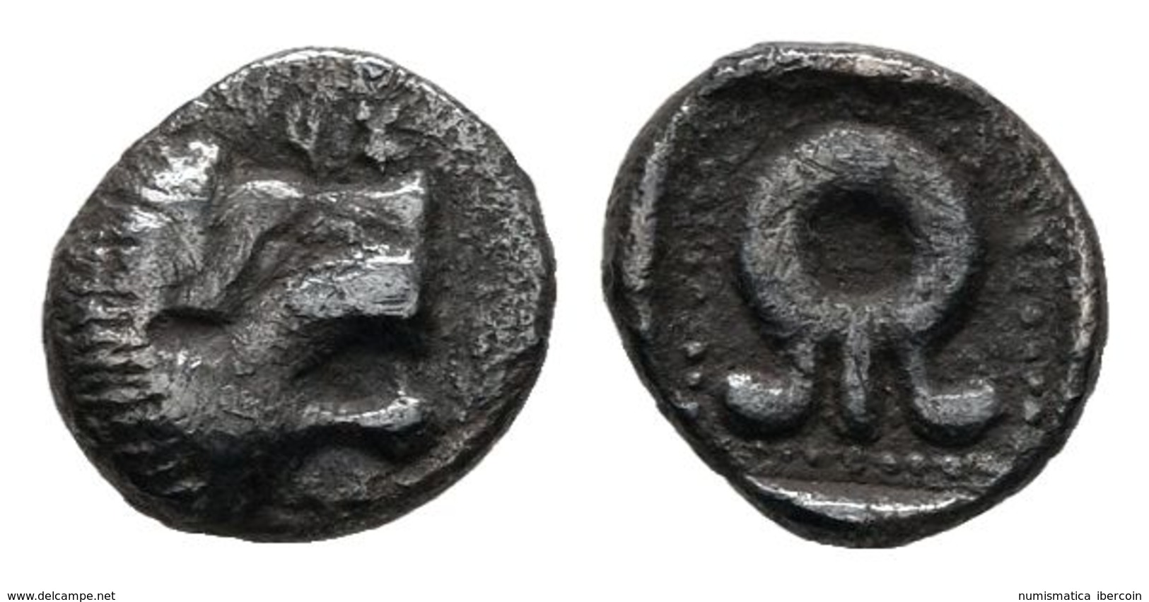 IONIA-CARIA. Hemióbolo. 480-450 A.C. A/ Cabeza De León A Derecha. R/ Monograma Dentro De Cuadrado Incuso. SNG Kayhan 746 - Other & Unclassified