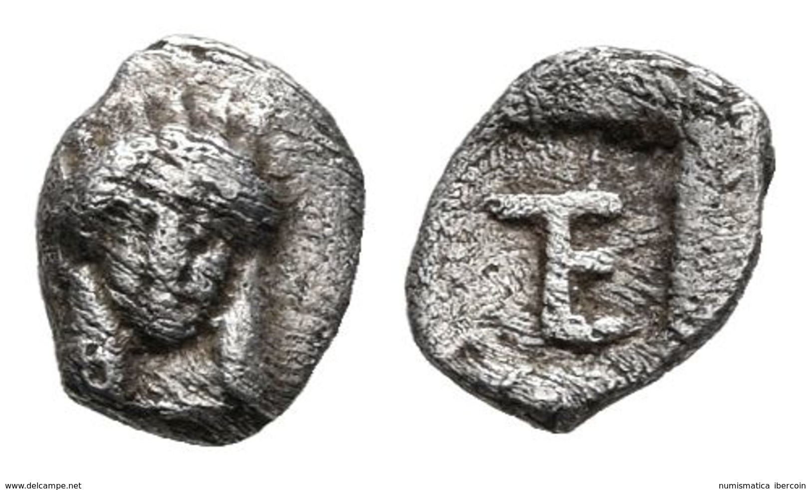 IONIA-KOLOPHON. Tetartemorión. 450-410 A.C. A/ Cabeza De Apolo. R/ Monograma TE Dentro De Cuadro Incuso. Colophon 7; Kle - Autres & Non Classés