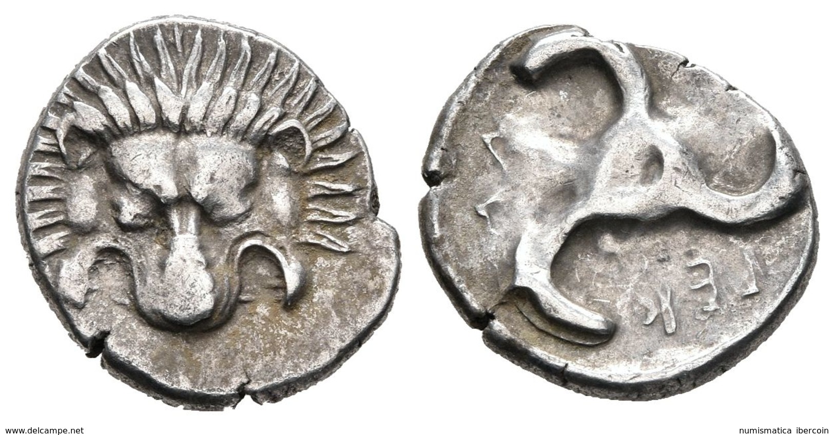 LYCIA, Perikles. 1/3 Estátera. 380-370 A.C. A/ Piel De León De Frente. R/ Triskeles Incuso. Falghera 217; SNG Von Aulock - Otros & Sin Clasificación