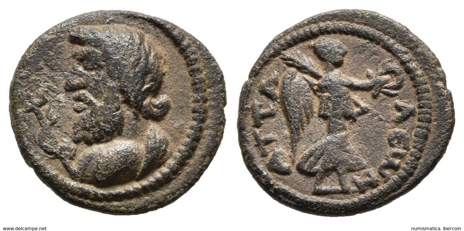 PAMPHYLIA, Attaleia. AE15. 161-180 D.C. A/ Busto Diademado Y Drapeado De Poseidón A Izquierda Portando Tridente Con Delf - Autres & Non Classés