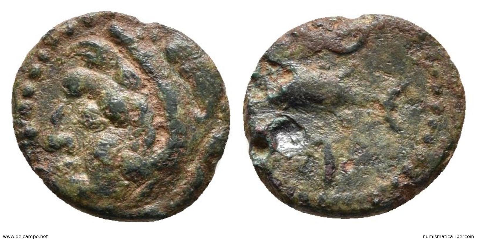 GADES. 1/8 Calco. 300-200 A.C. Cádiz. A/ Cabeza De Hércules Con Piel De León A Izquierda, Detrás Clava. R/ Atún A Izquie - Other & Unclassified