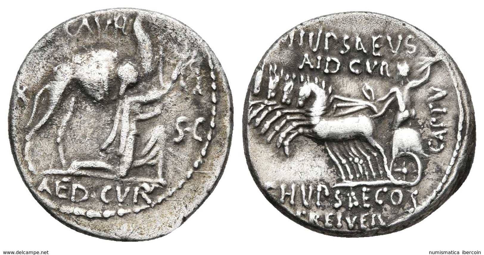 M. AEMILIUS SCAURUS Y P. PLAUTIUS HYPSAEUS. Denario. 58 A.C. Roma. A/ Figura Arrodillada A La Derecha (Rey Aretas De Nab - Republic (280 BC To 27 BC)