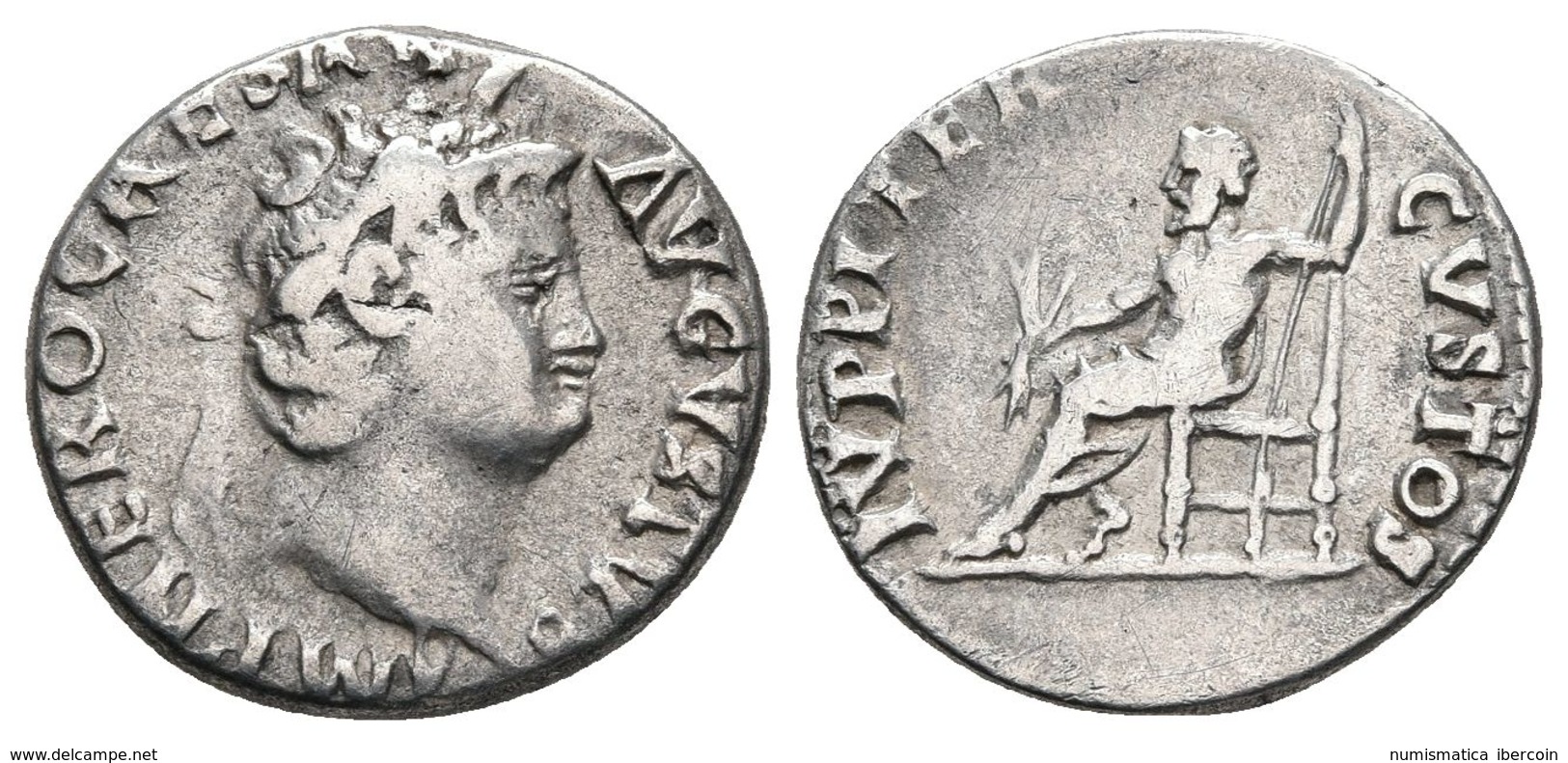 NERON. Denario. 69 D.C. Roma. A/ Cabeza Laureada A Derecha. NERO CAESAR AVGVSTVS. R/ Júpiter Sedente A Izquierda Portand - Republic (280 BC To 27 BC)