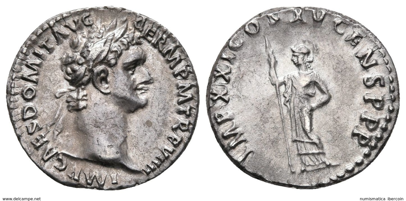 DOMICIANO. Denario. 81-96 D.C. Roma. A/ Busto Laureado A Derecha. CAES DOMIT AVG GERM P M TR P X. R/ Minerva Pie A Izqui - Röm. Republik (-280 / -27)