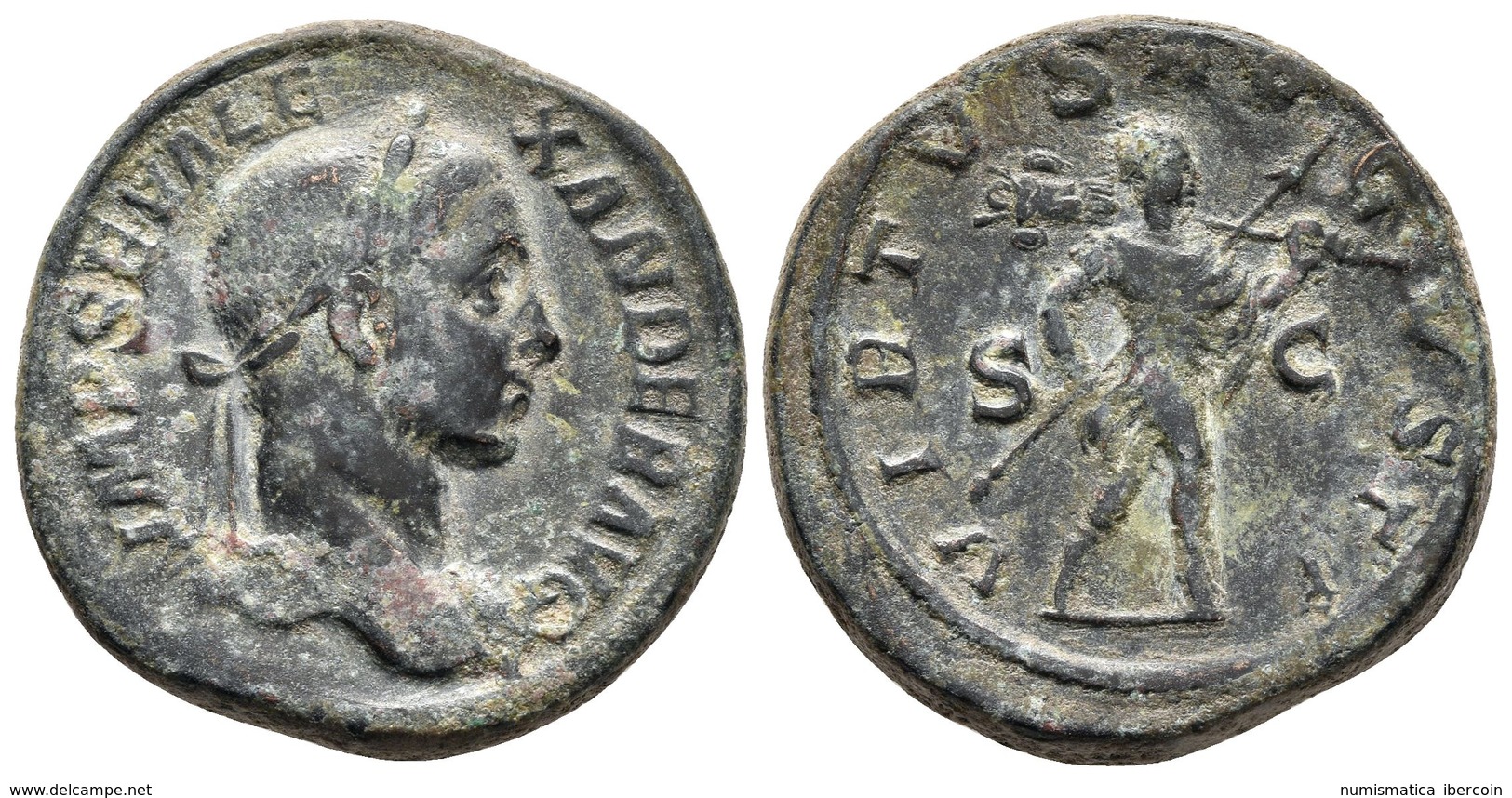 ALEJANDRO SEVERO. Sestercio. 222-235 D.C. Roma. A/ Busto Laureado A Derecha. IMP SEV ALEXANDER AVG. R/ Romulus Avanzando - República (-280 / -27)