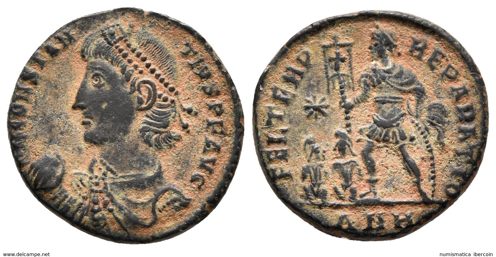 CONSTANCIO II. Maiorina. 349 D.C. Antioquía. A/ Busto Con Diadema De Perlas Con Drapeado Y Coraza A Izquierda, En La Man - Republic (280 BC To 27 BC)
