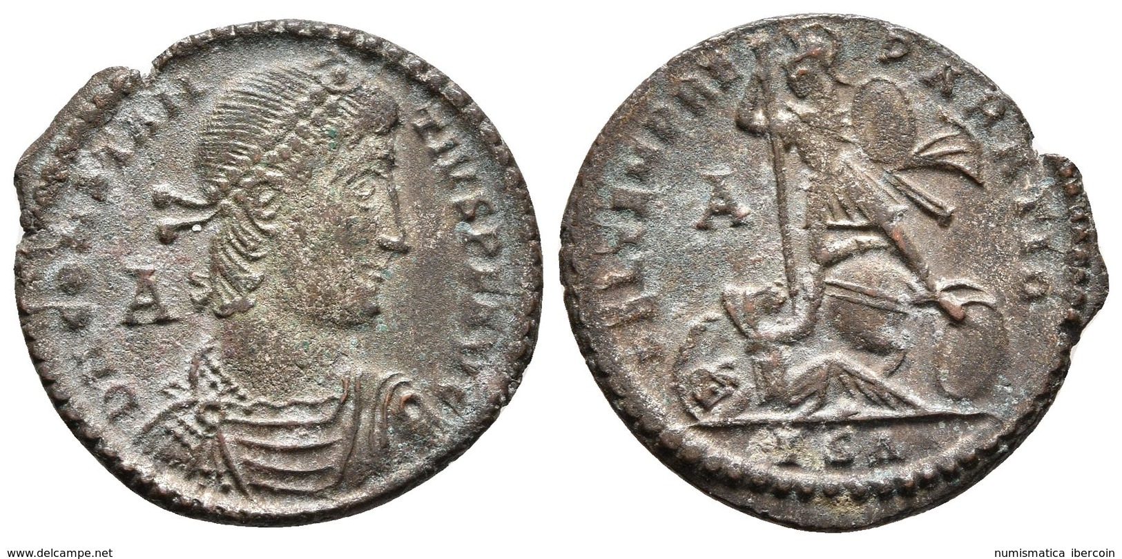 CONSTANCIO II. Maiorina. 337-361 D.C. Thessalónica. A/ Busto Con Diadema De Perlas, Drapeado Y Con Coraza A Derecha. D N - República (-280 / -27)