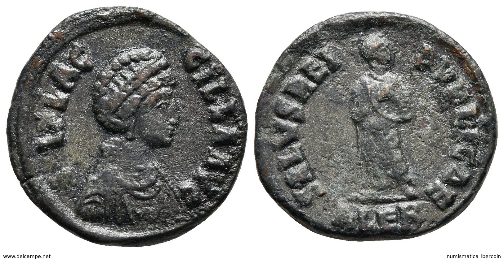 AELIA FLACCILLA. Maiorina. 383-386 D.C. Alexandria. A/ Busto Diademado Y Drapeado A Derecha. AEL FLACCILLA AVG. R/ Emper - República (-280 / -27)