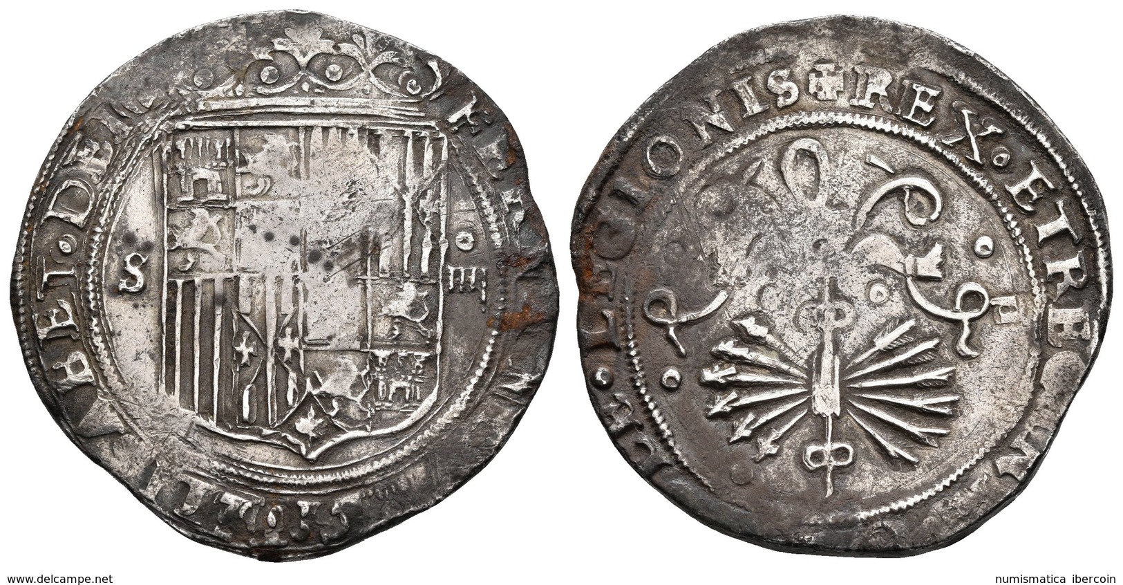 REYES CATOLICOS. 4 Reales. Sevilla, D Cuadrada Y 6 Roeles En El Campo. Cal-211. Ar. 13,47g. MBC. - Otros & Sin Clasificación