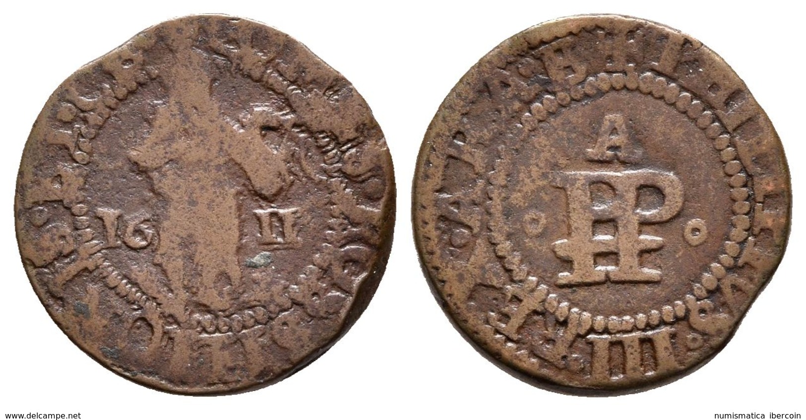 FELIPE III. 1 Ternet. 1611. Perpinyá. Cal-739; Cru.C.G. 3809. Ae. 2,39g. MBC/MBC-. - Other & Unclassified