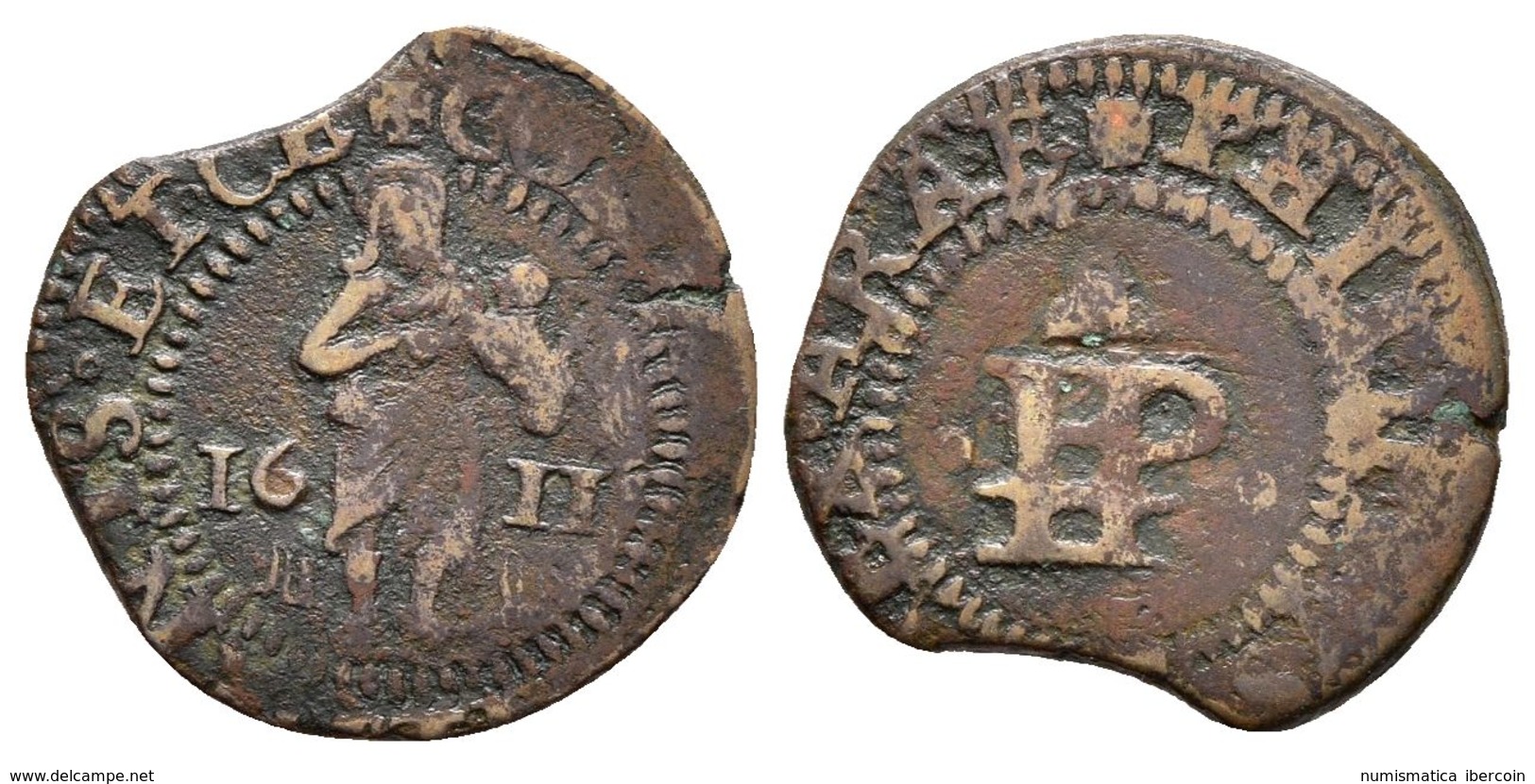 FELIPE III. 1 Ternet. 1611. Perpinyá. Cal-739; Cru.C.G. 3809. Ae. 1,85g. MBC-. - Otros & Sin Clasificación