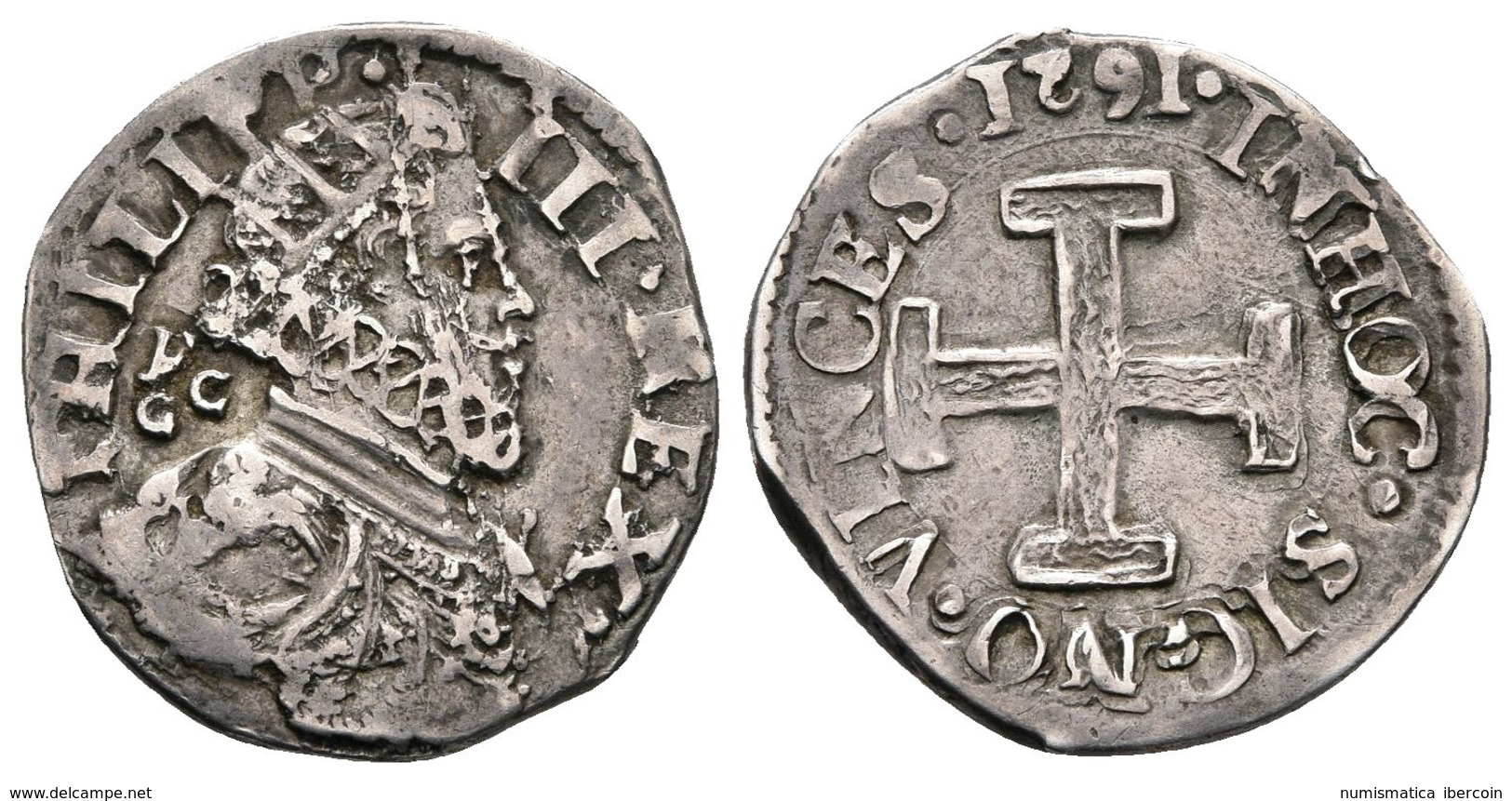 FELIPE III. 1 Carlino. 1621. Nápoles. Vti-218; Mir 211/3; Km#29. Ar. 2,38g. Buen Ejemplar. MBC+. - Other & Unclassified