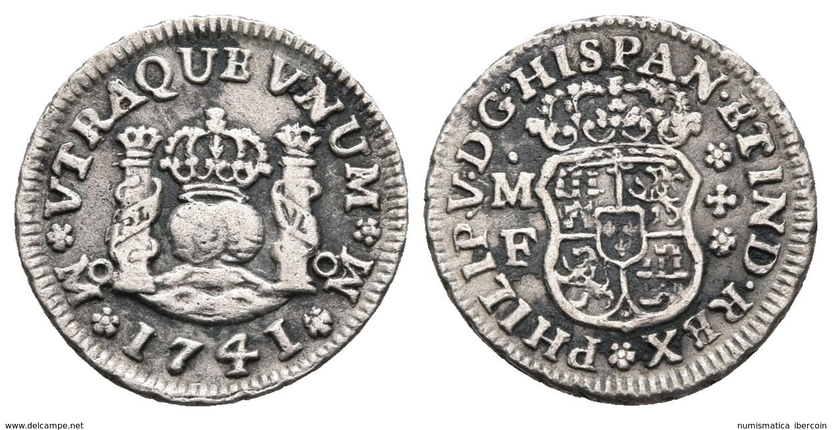 FELIPE V. 1/2 Real. 1741. México MF. Cal-1866. Ar. 1,55g. MBC+. - Otros & Sin Clasificación