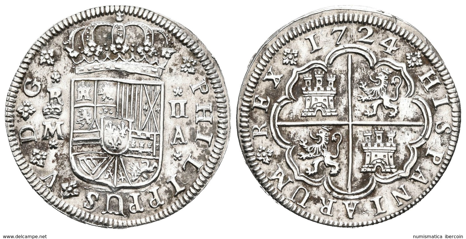 FELIPE V. 2 Reales. 1724. Madrid A. Cal-1251. Ar. 5,87g. Anverso Con Leves Ondulaciones. EBC-. - Otros & Sin Clasificación