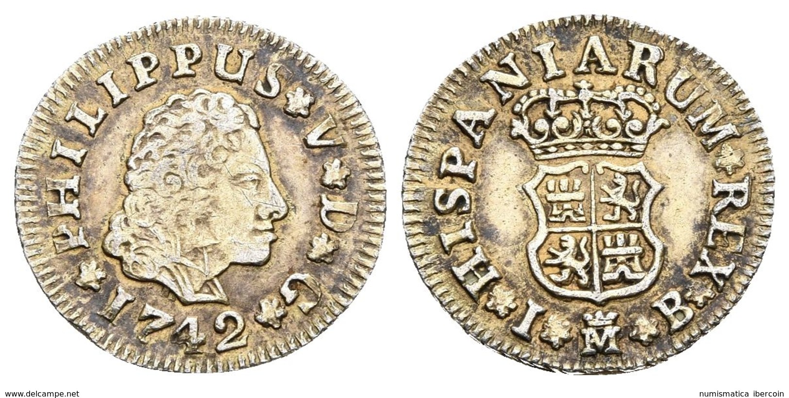 FELIPE V. 1/2 Escudo. 1742. Madrid IB, Ensayador Inventado. Cal-572 Var. Au. 1,75g. Falsa De época En ¿platino? Dorado.  - Otros & Sin Clasificación