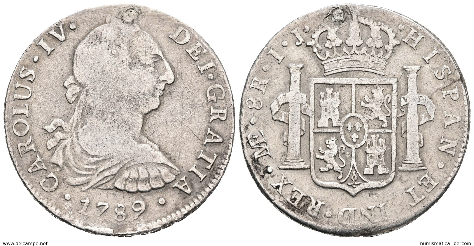 CARLOS III. 8 Reales. 1789. Lima IJ. Busto De Carlos III Y Ordinal IV. Cal-641. Ar. 26,71g. Perforación Reparada. BC+. E - Otros & Sin Clasificación