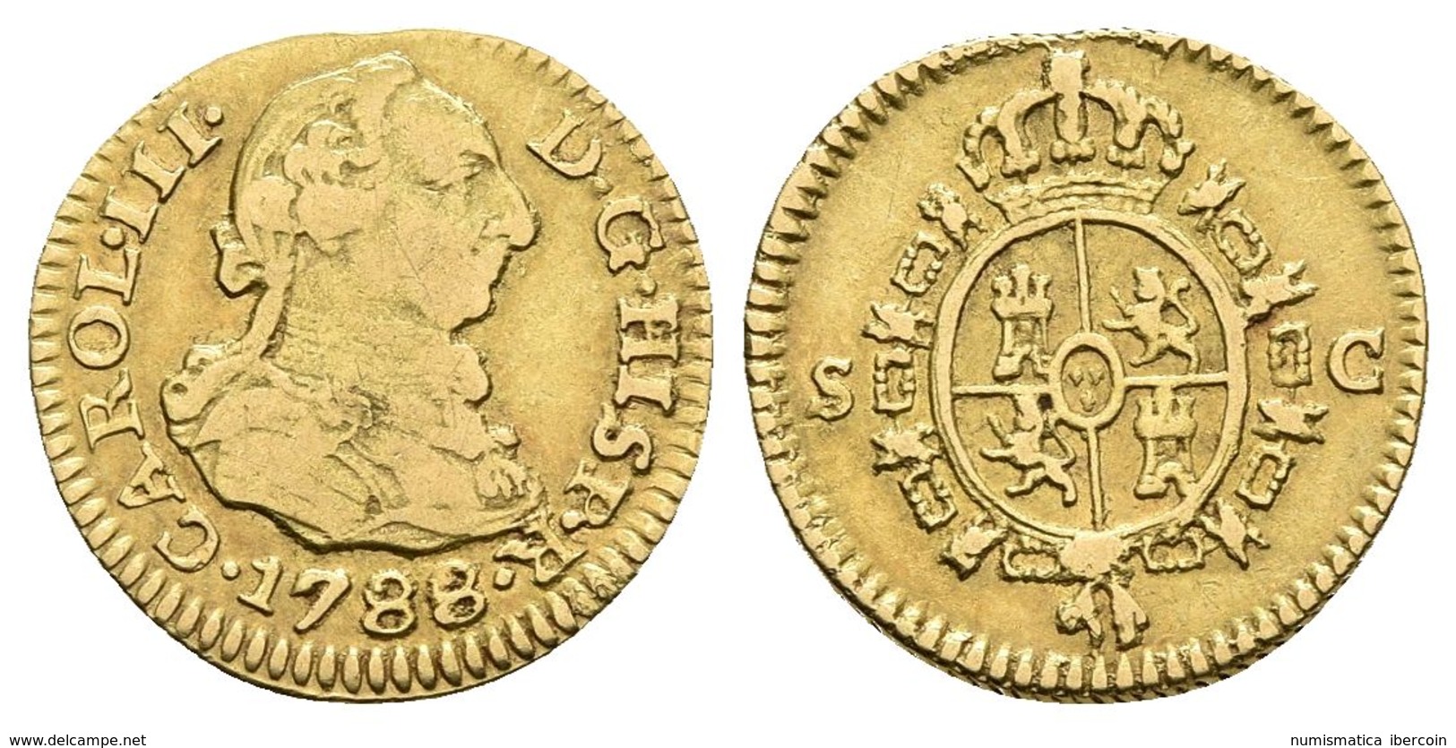 CARLOS III. 1/2 Escudo. 1788. Sevilla C. Cal-808. Au. 1,71g. BC+/MBC. - Otros & Sin Clasificación