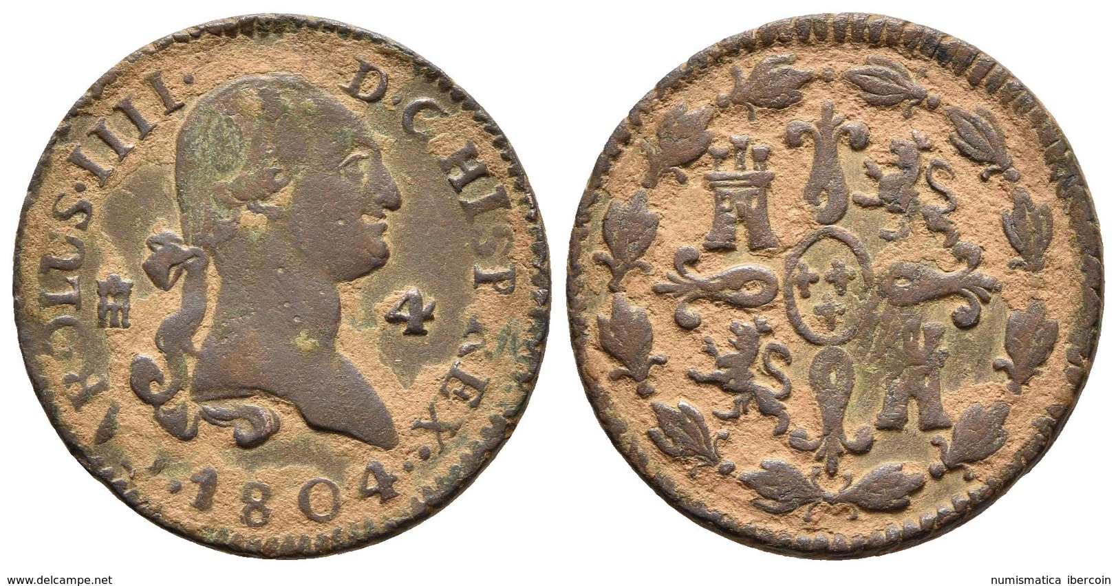 CARLOS IV. 4 Maravedís. 1804. Segovia. Cal-1516. Ae. 5,21g. MBC-. - Otros & Sin Clasificación