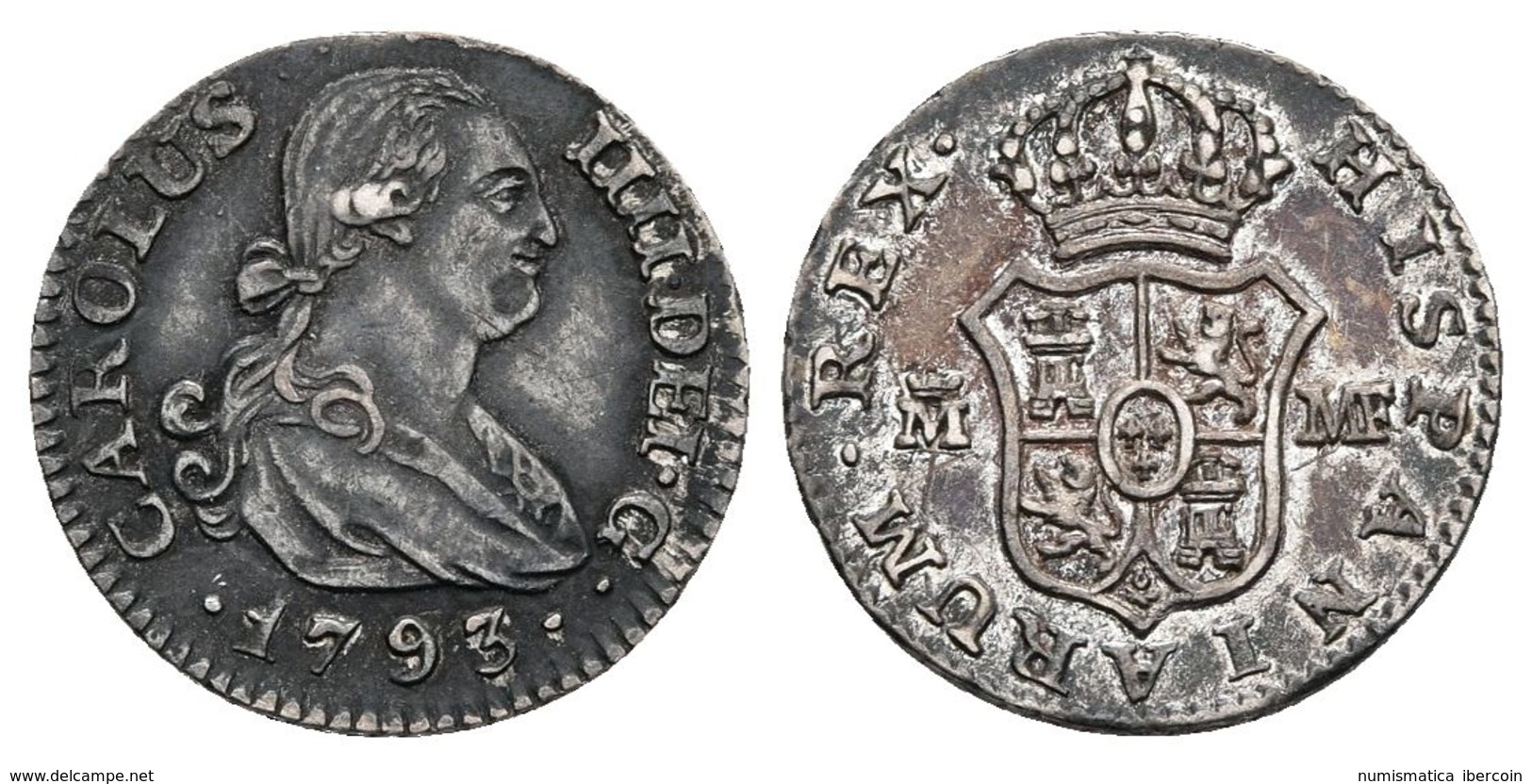 CARLOS IV. 1/2 Real. 1793. Madrid MF. Cal-1269. Ar. 1,30g. Preciosa Pátina. MBC+. - Otros & Sin Clasificación