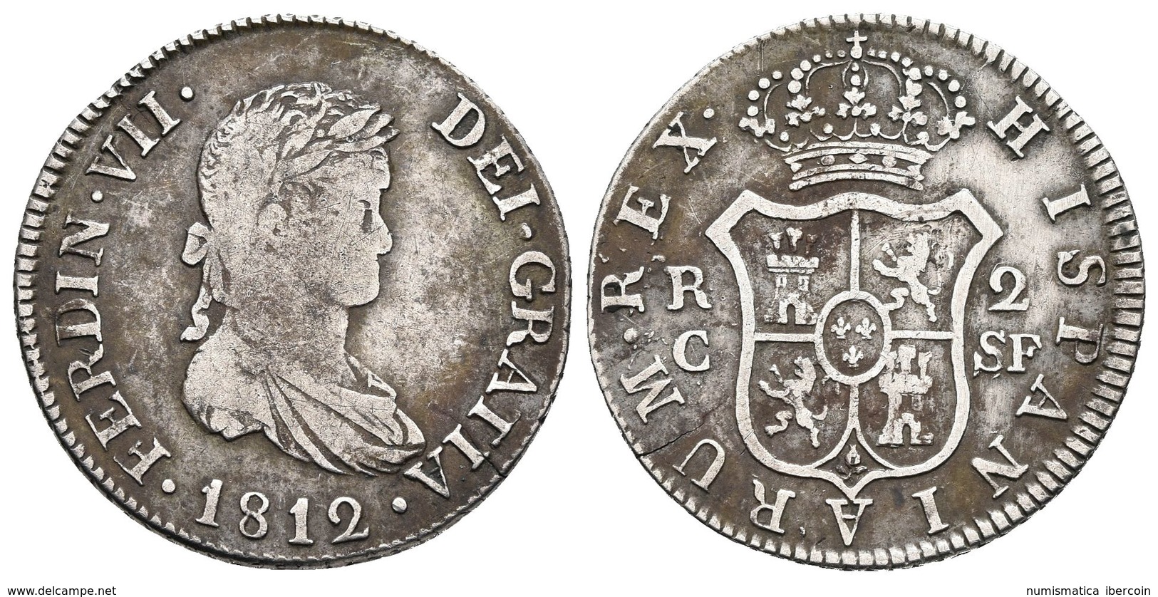 FERNANDO VII. 2 Reales. 1812. Cataluña SF. Cal-858. Ar. 5,52g. MBC-. - Otros & Sin Clasificación