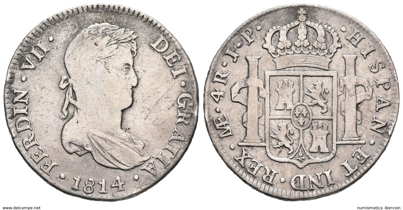 FERNANDO VII. 4 Reales. 1814. Lima JP. Cal-743. Ar. 12,96g. BC+/MBC-. - Otros & Sin Clasificación