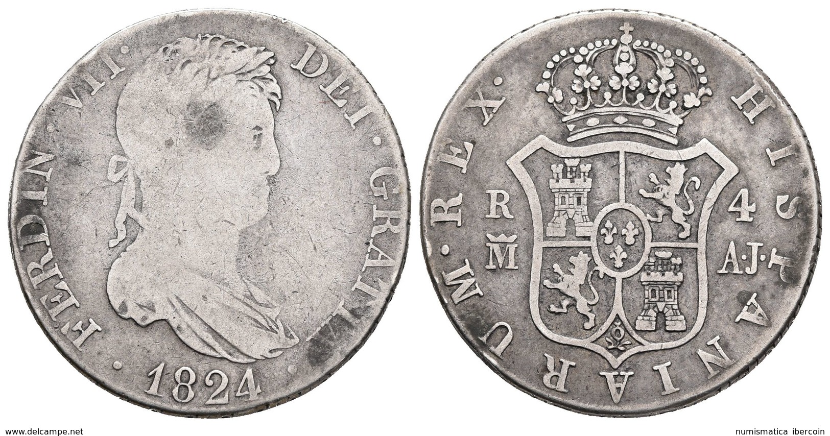 FERNANDO VII. 4 Reales. 1824. Madrid AJ. Cal-760. Ar. 13,24g. BC+/MBC. Muy Escasa. - Otros & Sin Clasificación