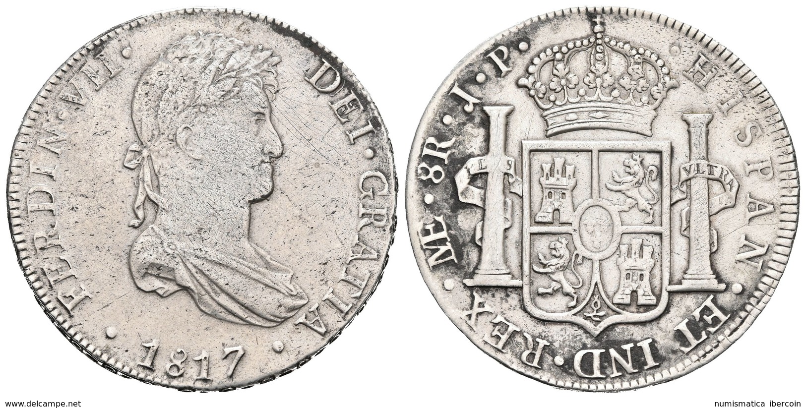 FERNANDO VII. 8 Reales. 1817. Lima JP. Cal-485. Ar. 26,94g. Limpiada. MBC-. - Otros & Sin Clasificación