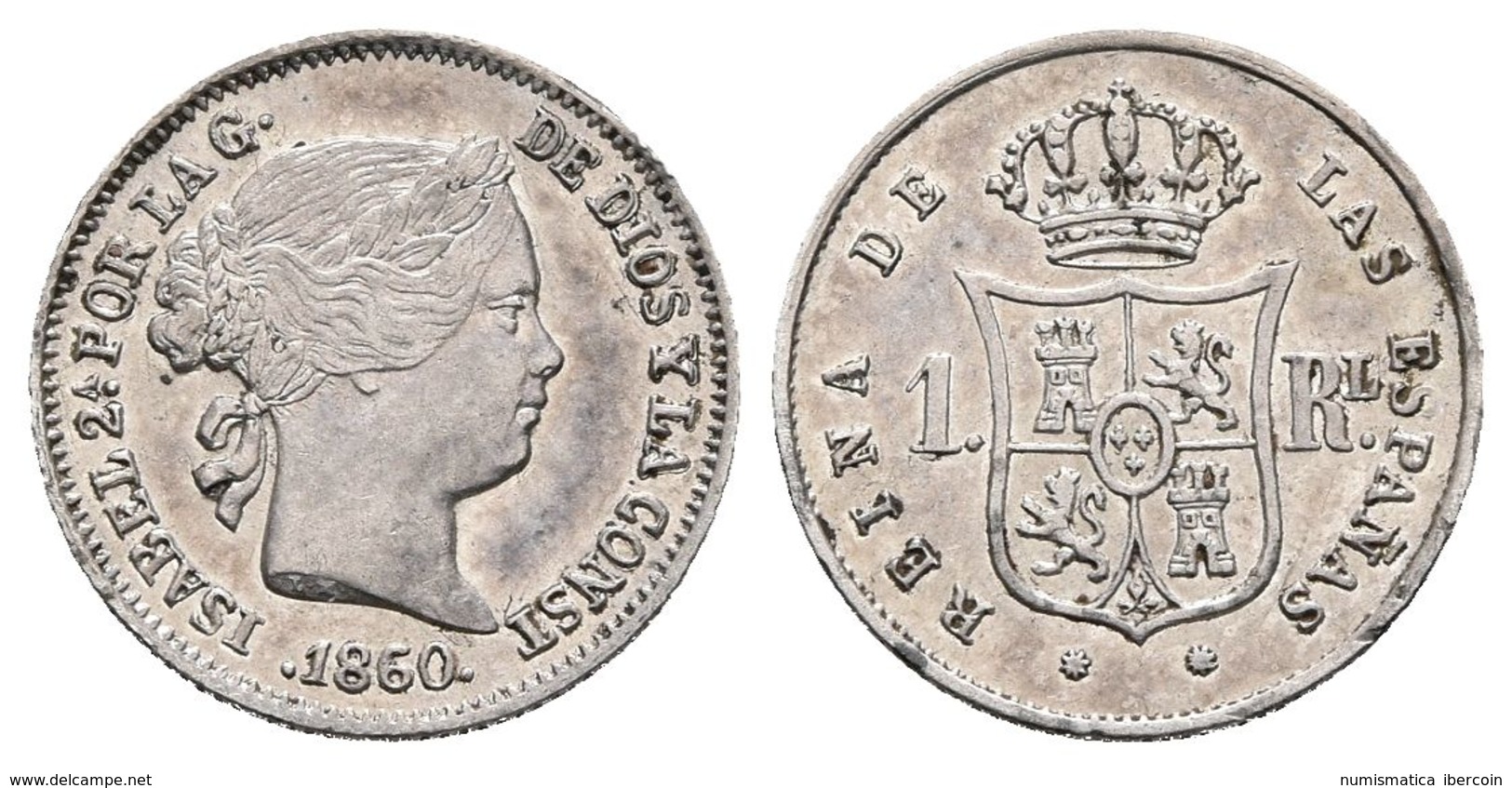 ISABEL II. 1 Real. 1860. Barcelona. Cal-407. Ar. 1,37g. Bonita Pátina. MBC+. - Otros & Sin Clasificación