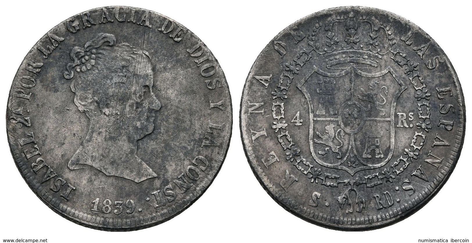 ISABEL II. 4 Reales. 1865. Sevilla RD. Cal-316. Ar. 5,75g. Pátina Oscura Y Rayas. BC+/MBC-. Escasa. - Otros & Sin Clasificación