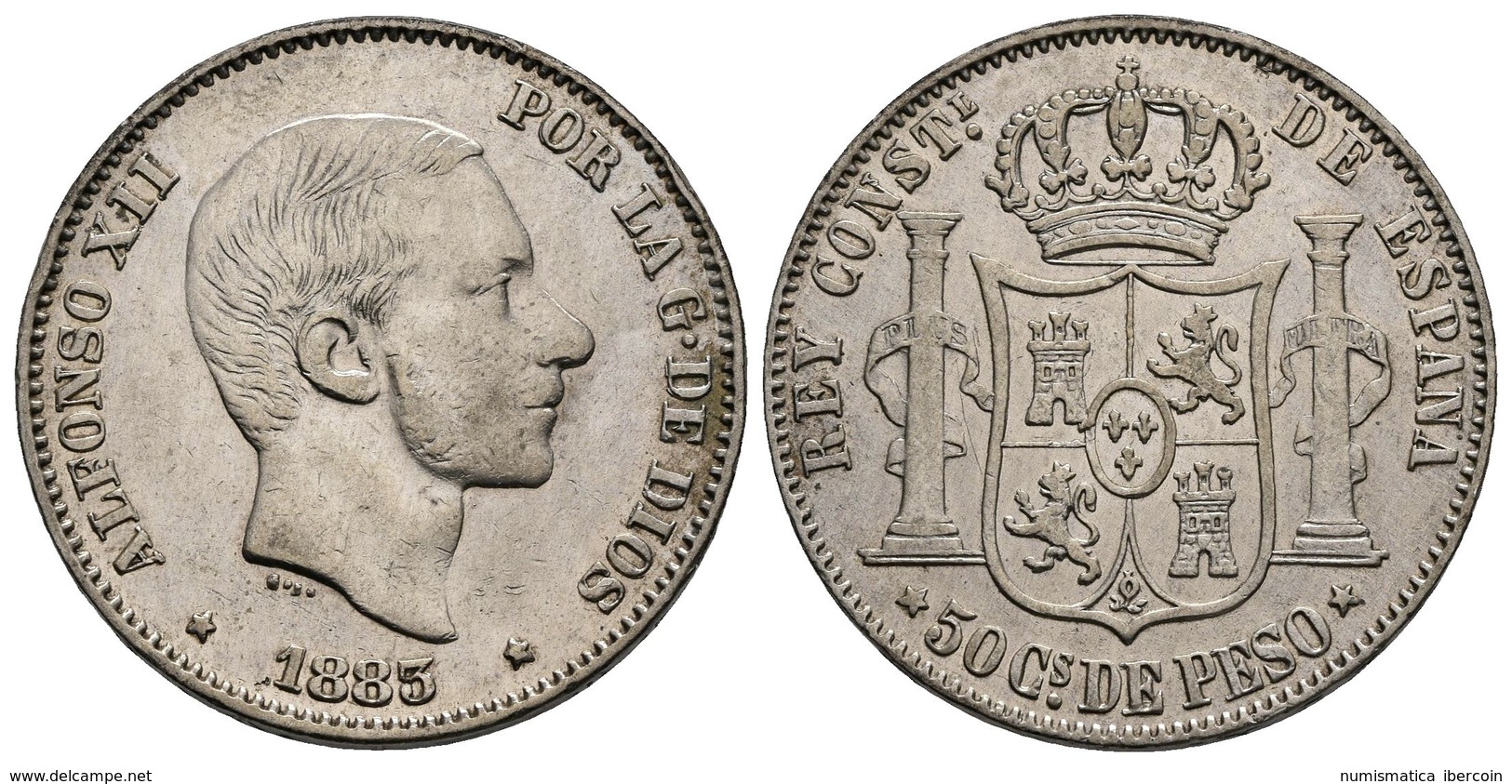 ALFONSO XII. 50 Centavos De Peso. 1883. Manila. Cal-83. Ar. 12,86g. MBC+. - Other & Unclassified