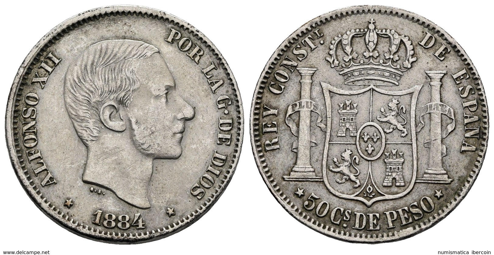 ALFONSO XII. 50 Centavos De Peso. 1884. Manila. Cal-84. Ar. 12,92g. MBC+. Escasa. - Otros & Sin Clasificación