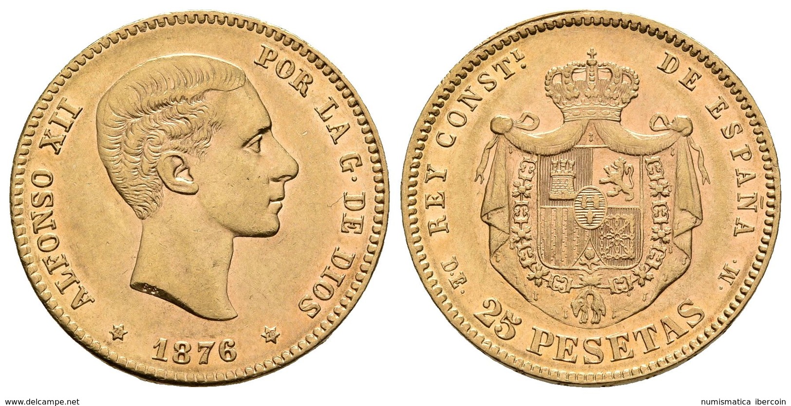 ALFONSO XII. 25 Pesetas. 1876 *18-76. Madrid DEM. Cal-1. Au. 8,06g. EBC-. - Otros & Sin Clasificación