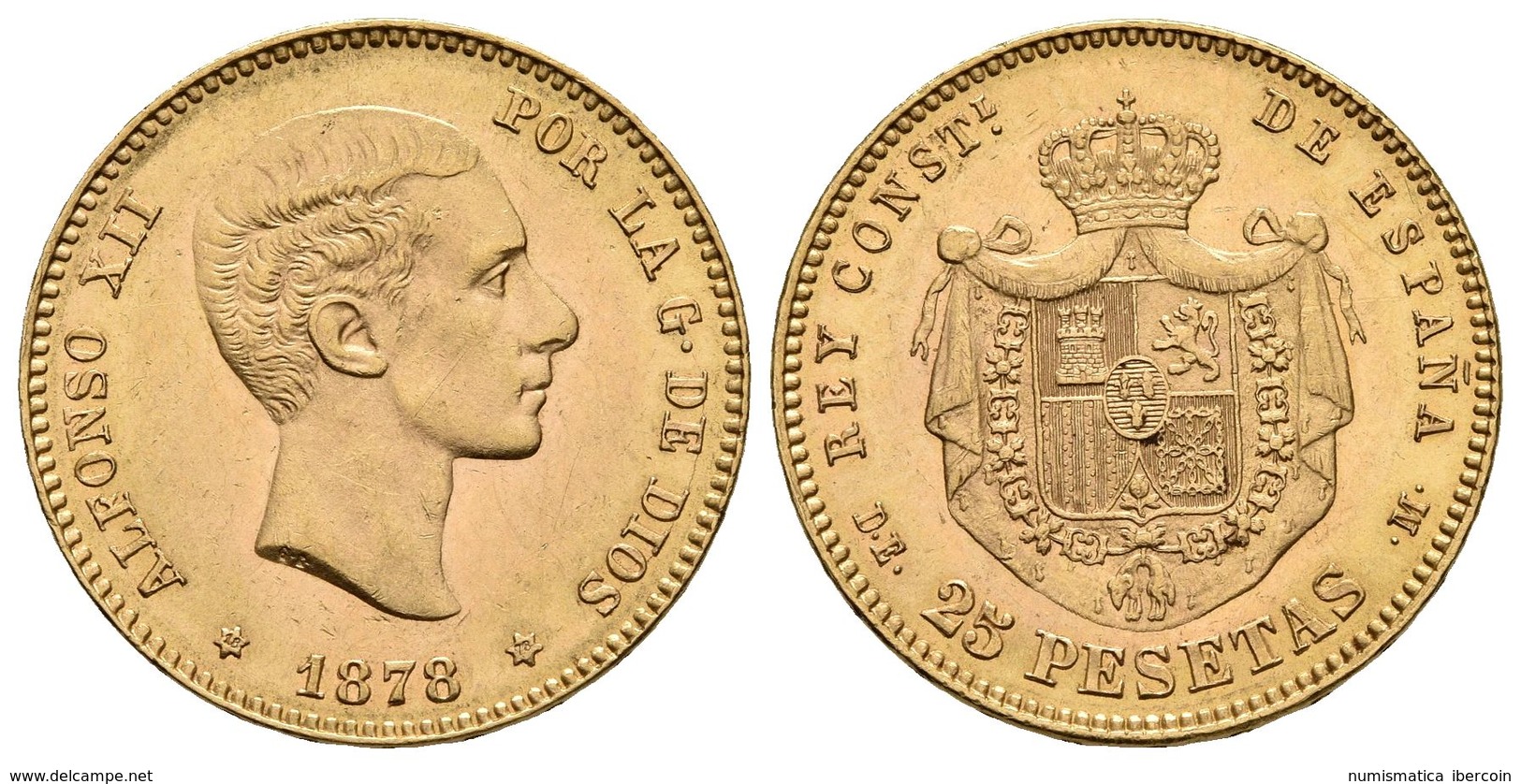 ALFONSO XII. 25 Pesetas. 1878. *18-78. Madrid DEM. Cal-4. Au. 8,05g. MBC+. - Other & Unclassified