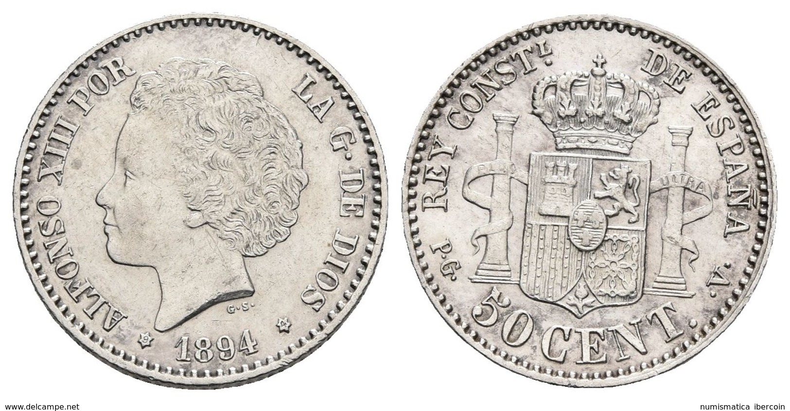 ALFONSO XIII. 50 Céntimos. 1894 *9-4. Madrid PGV. Cal-58. Ar. 2,49g. Rayita En Anverso. MBC+/EBC. - Otros & Sin Clasificación