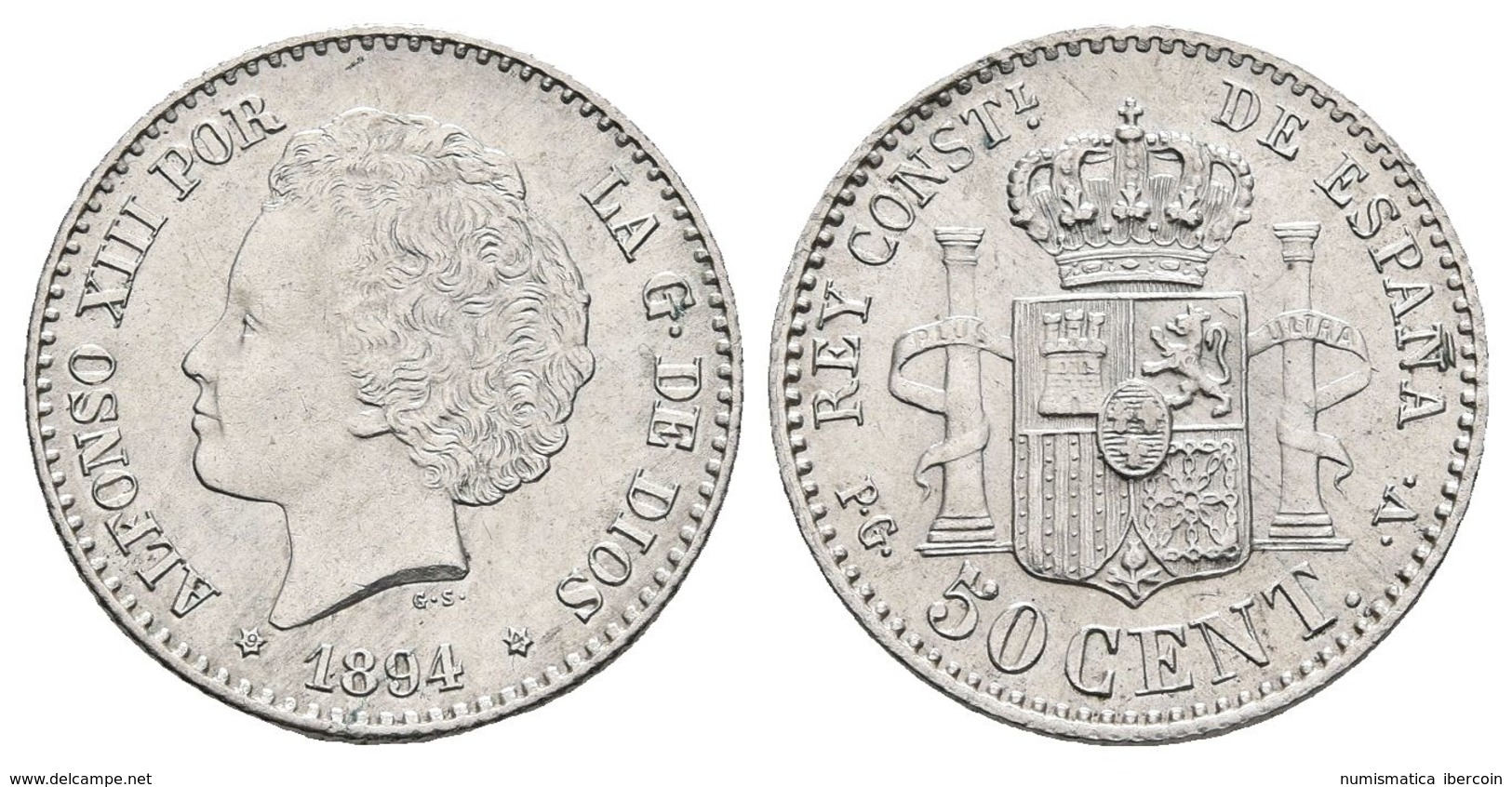ALFONSO XIII. 50 Céntimos. 1894 *9-4. Madrid PGV. Cal-58. Ar. 2,50g. Brillo Original. EBC. - Other & Unclassified