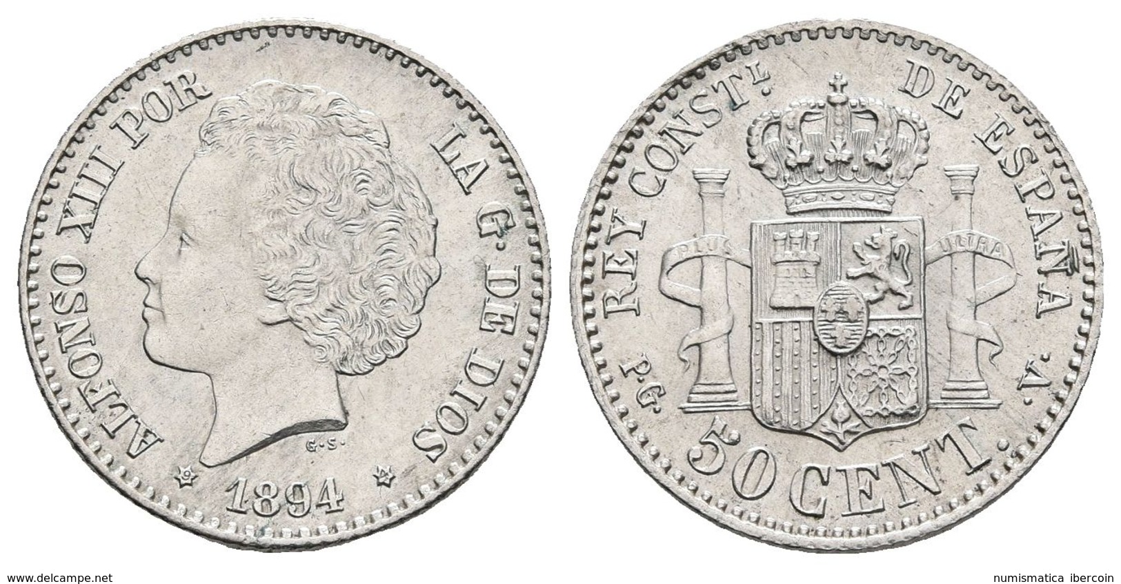 ALFONSO XIII. 50 Céntimos. 1894 *9-4. Madrid PGV. Cal-58. Ar. 2,50g. Brillo Original. EBC. - Otros & Sin Clasificación