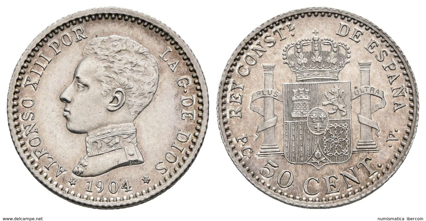 ALFONSO XIII. 50 Céntimos. 1904 *1-0. Madrid PGV. Cal-62. Ar. 2,49g. Brillo Original. SC. - Other & Unclassified