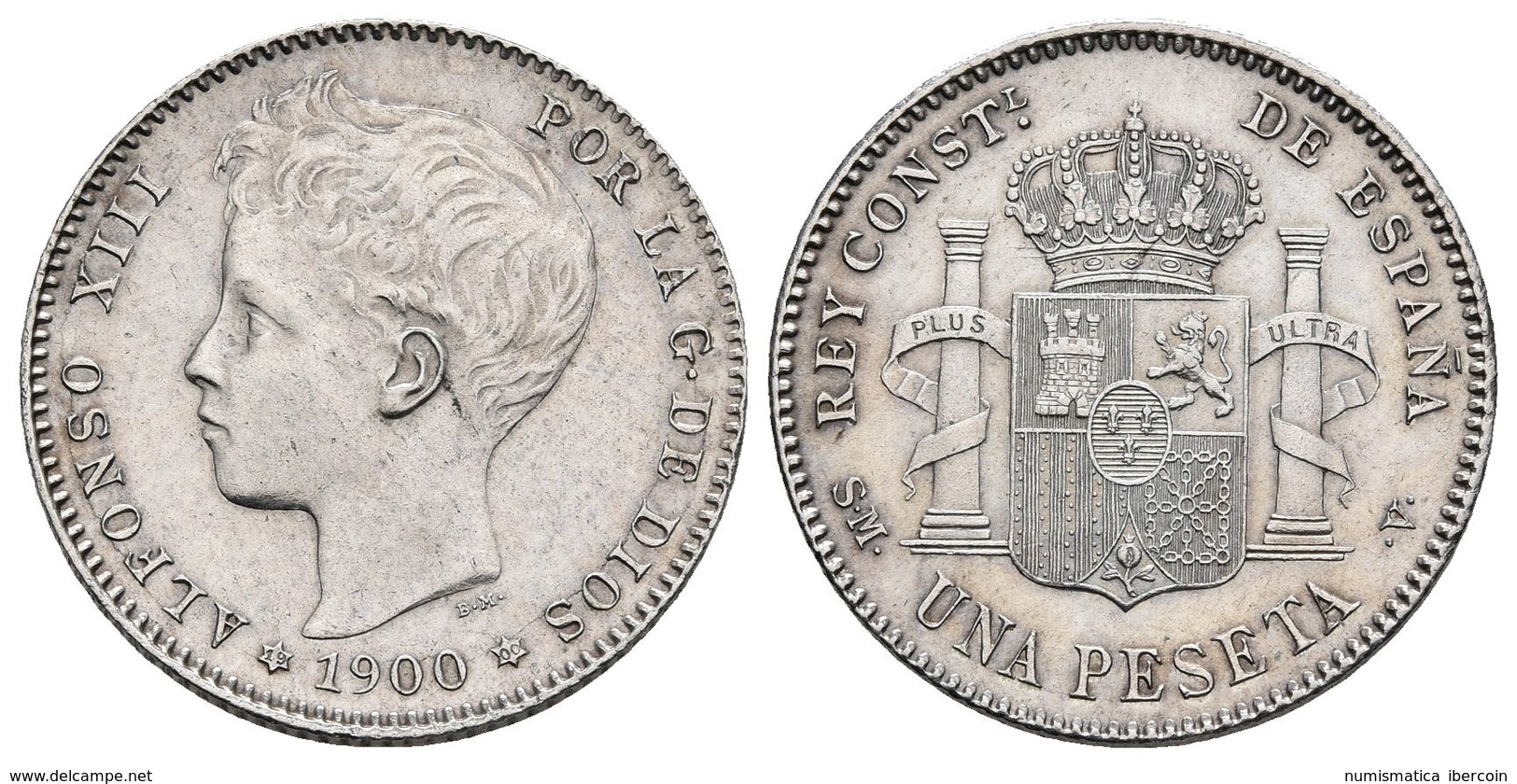 ALFONSO XIII. 1 Peseta. 1900 *19-00. Madrid SMV. Cal-44. Ar. 5,01g. EBC+. - Other & Unclassified