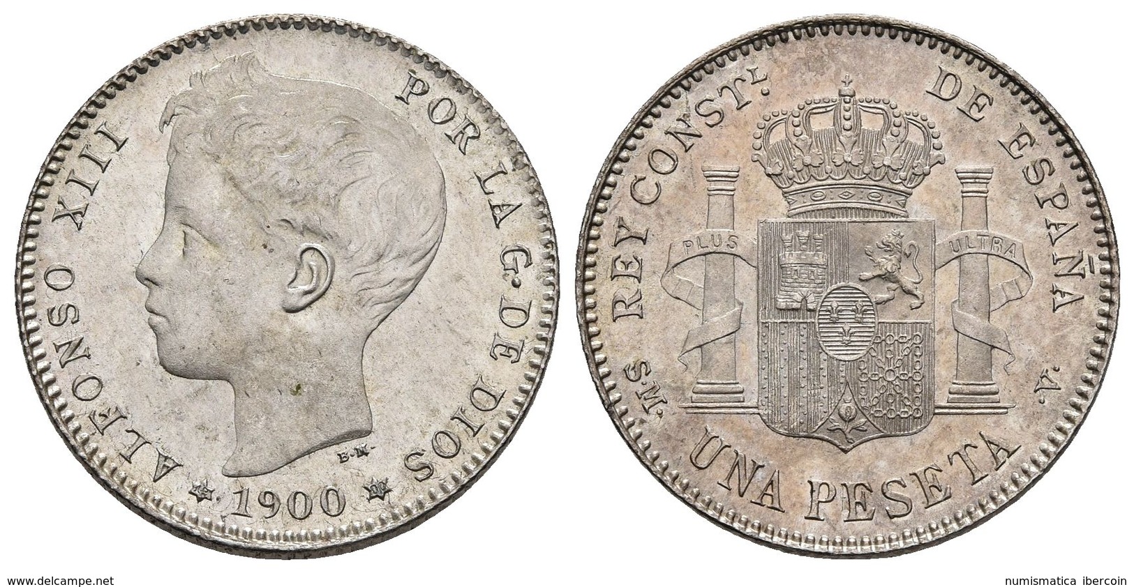 ALFONSO XIII. 1 Peseta. 1900 *19-00. Madrid SMV. Cal-44. Ar. 5,03g. Brillo Original. SC. - Otros & Sin Clasificación