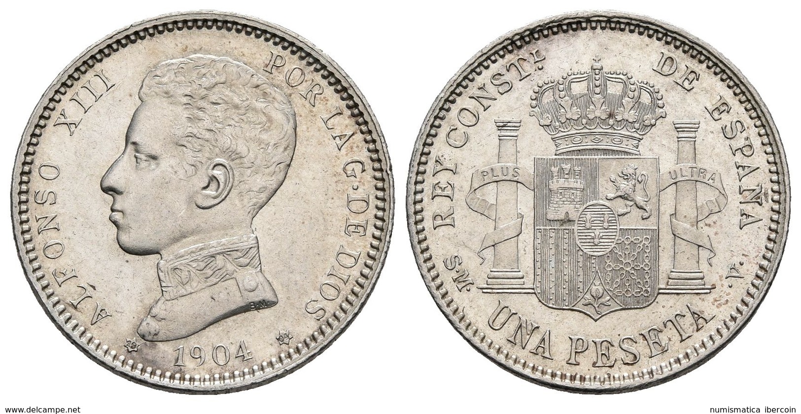 ALFONSO XIII. 1 Peseta. 1904. *19-04. Madrid SMV. Cal-50. Ar. 5,09g. Brillo Original. SC-. - Otros & Sin Clasificación