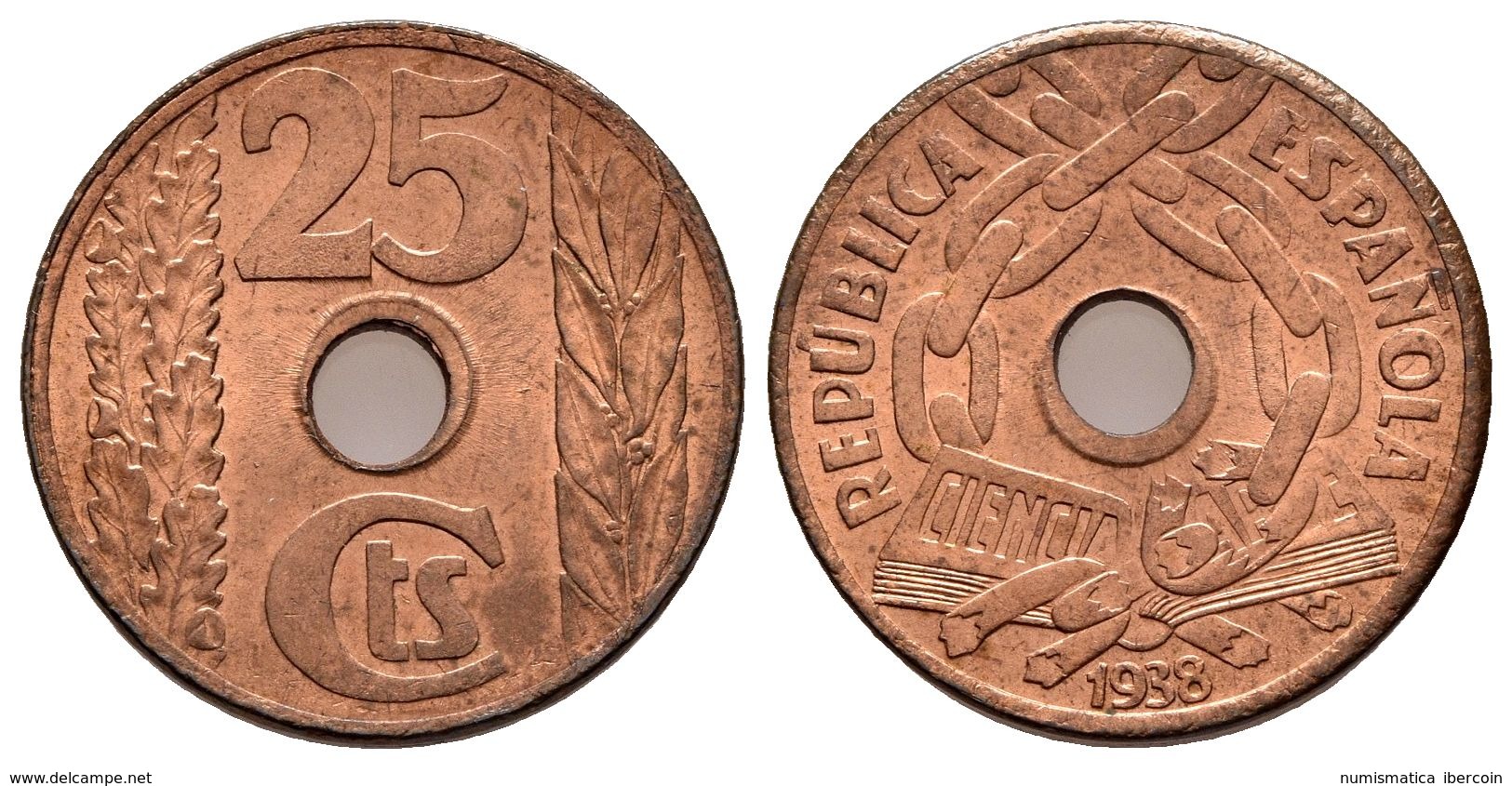 II REPUBLICA. 25 Céntimos. 1938. Madrid. Cal-7. Ae. 4,90g. EBC+. - Other & Unclassified