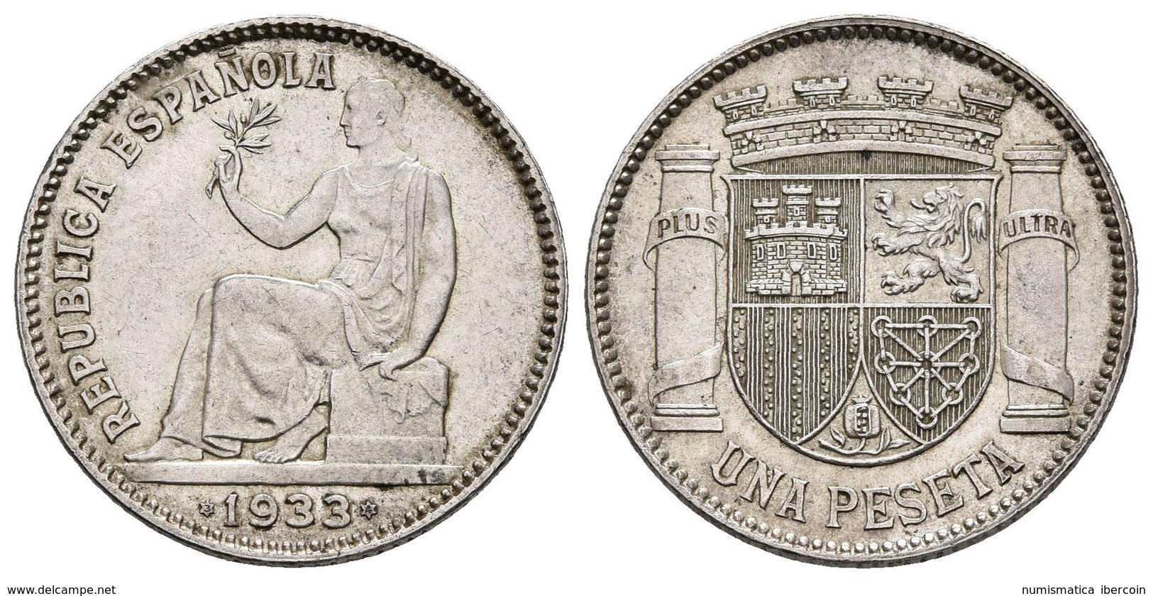 II REPUBLICA. 1 Peseta. 1933 *3-4. Madrid. Cal-1. Ar. 5,00g. EBC-. - Other & Unclassified