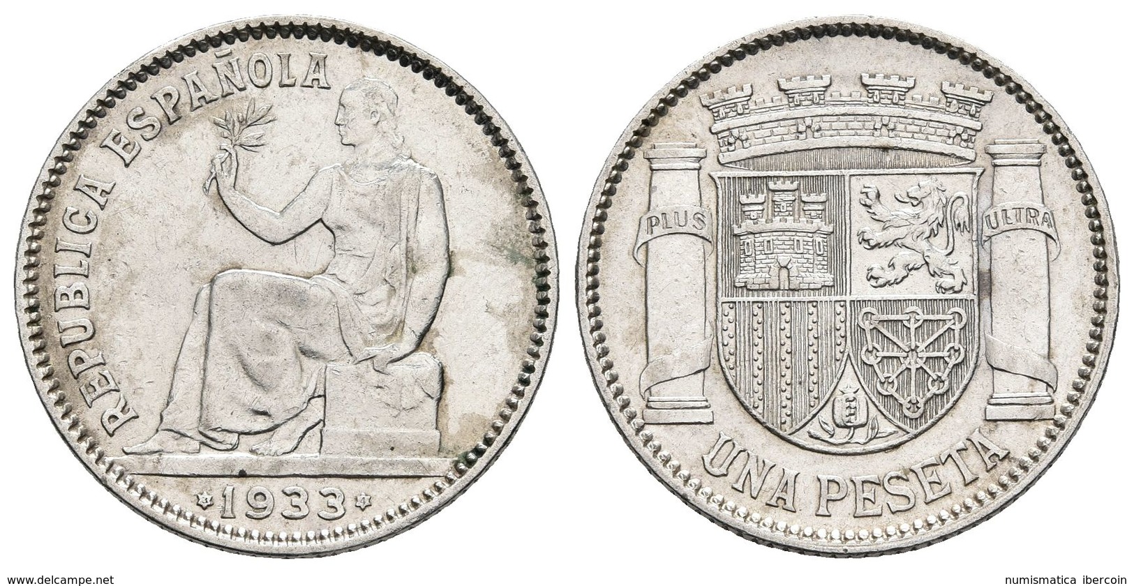 II REPUBLICA. 1 Peseta. 1933 *3-4. Madrid. Cal-1. Ar. 5,00g. Manchitas En Anverso Y Reverso. SC-. - Other & Unclassified